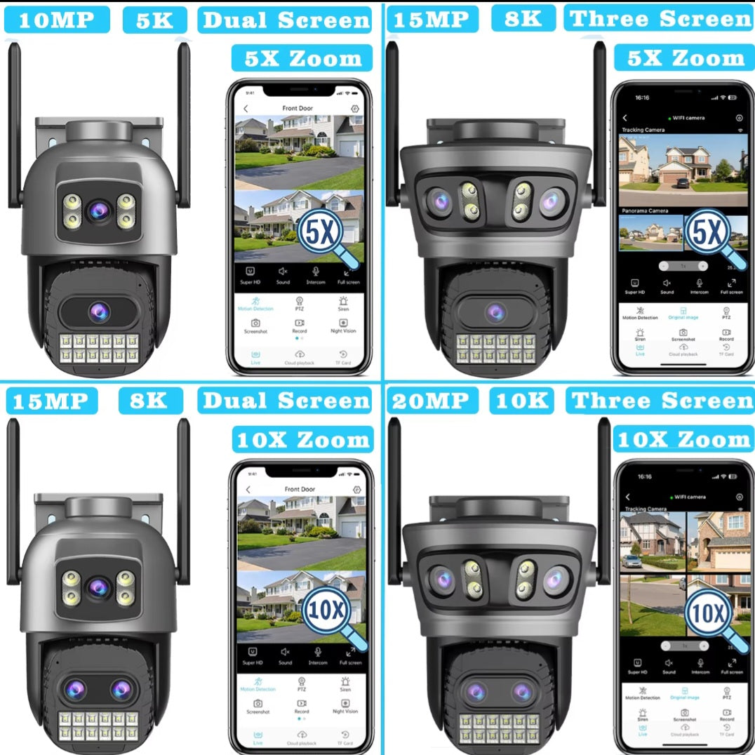 Cameră Supraveghere WiFi PTZ 20MP, Zoom 10X, Viziune Nocturnă, Rezistentă la Apă.      WiFi PTZ Security Camera 20MP, 10X Zoom, Night Vision, Waterproof.