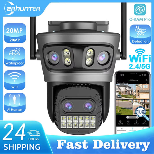 Cameră Supraveghere WiFi PTZ 20MP, Zoom 10X, Viziune Nocturnă, Rezistentă la Apă.      WiFi PTZ Security Camera 20MP, 10X Zoom, Night Vision, Waterproof.