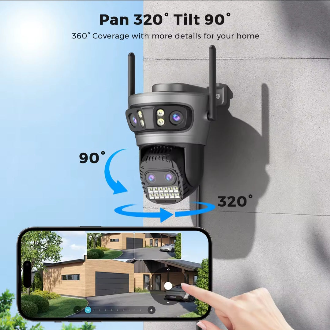 Cameră Supraveghere WiFi PTZ 20MP, Zoom 10X, Viziune Nocturnă, Rezistentă la Apă.      WiFi PTZ Security Camera 20MP, 10X Zoom, Night Vision, Waterproof.
